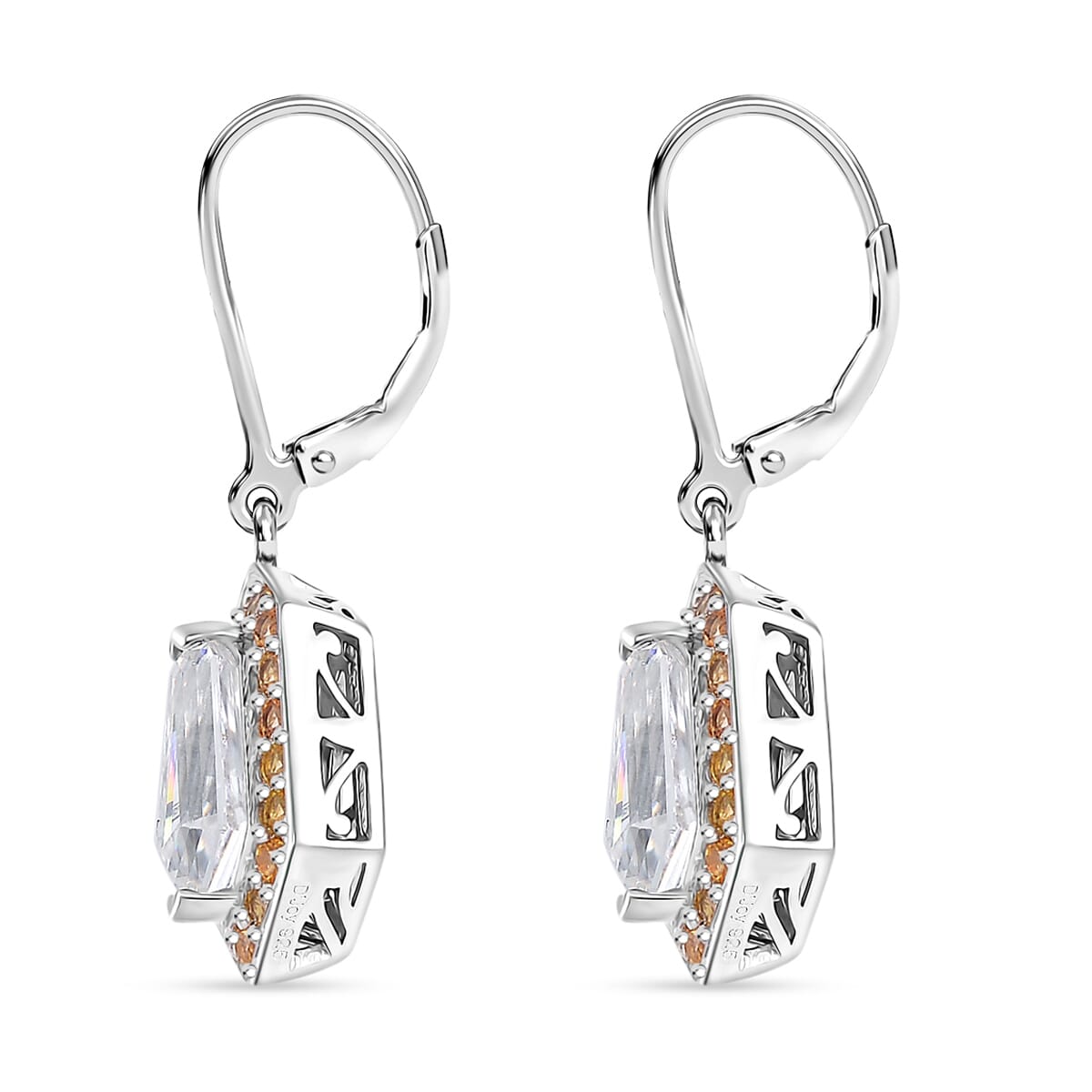 Moissanite and Yellow Sapphire 2.70 ctw Celestial Shield Earrings in Rhodium Over Sterling Silver image number 3