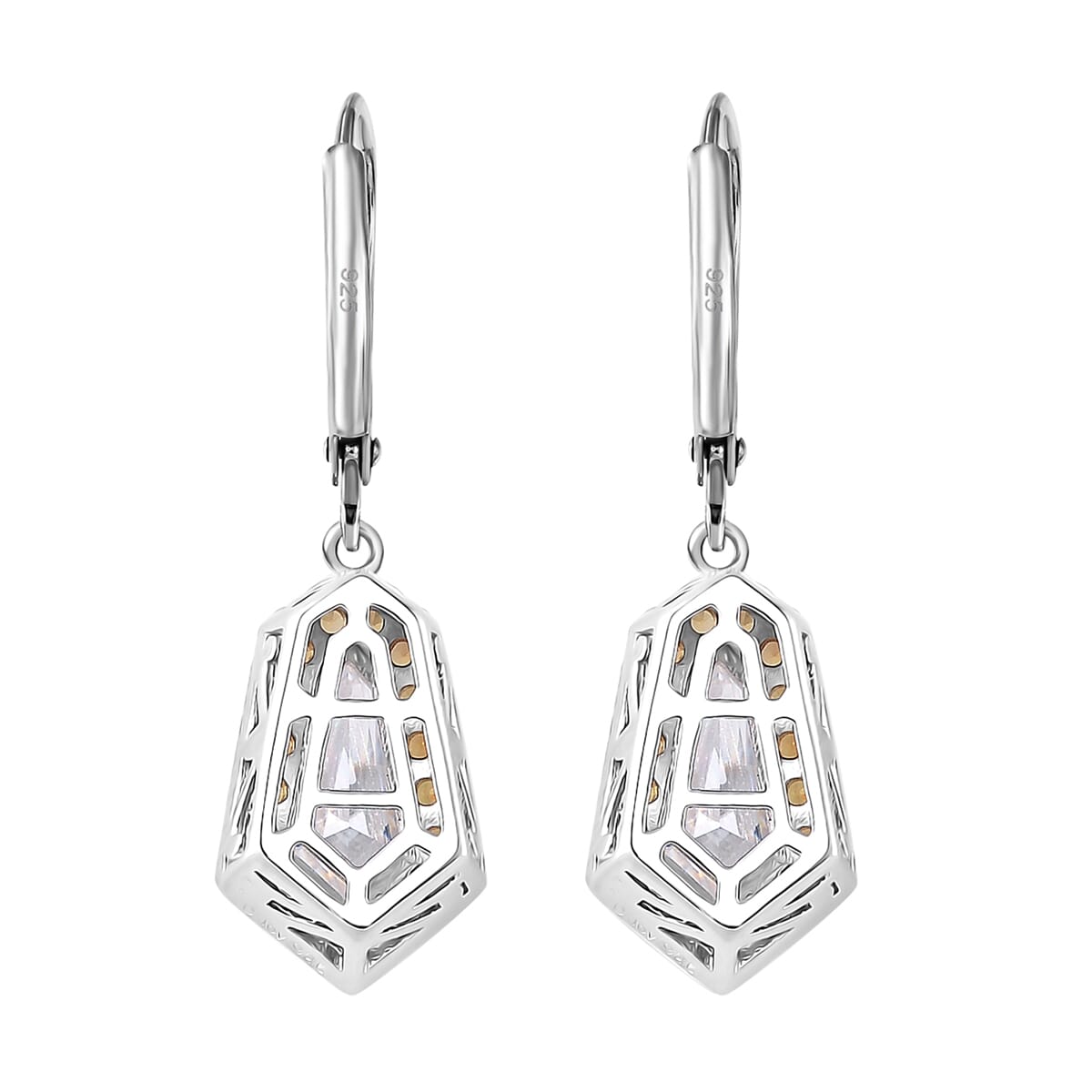 Moissanite and Yellow Sapphire 2.70 ctw Celestial Shield Earrings in Rhodium Over Sterling Silver image number 4
