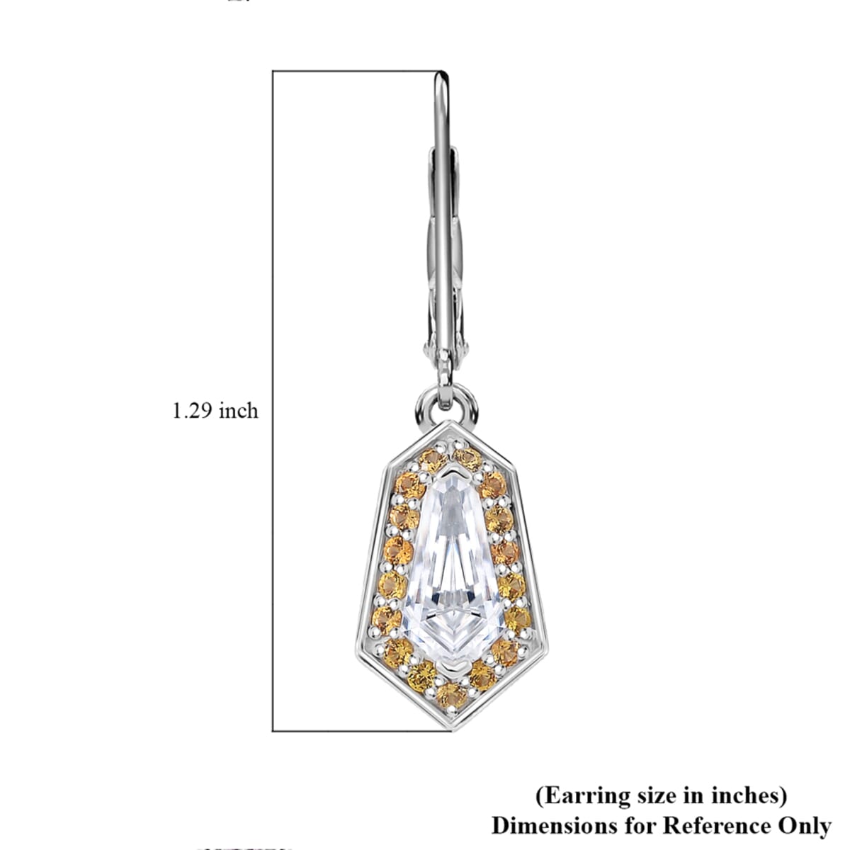 Moissanite and Yellow Sapphire 2.70 ctw Celestial Shield Earrings in Rhodium Over Sterling Silver image number 5