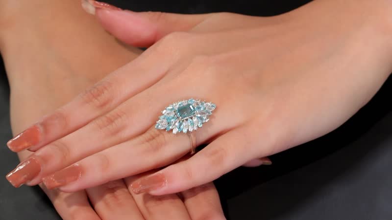Premium Cambodian Blue Zircon, Multi Gemstone Ring in Rhodium Over Sterling Silver (Size 10.0) 6.60 ctw