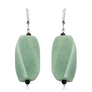 Green Aventurine and Thai Black Spinel Earrings in Stainless Steel 61.00 ctw