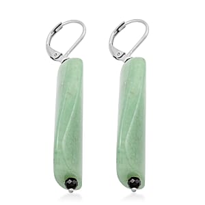 Green Aventurine and Thai Black Spinel Earrings in Stainless Steel 61.00 ctw
