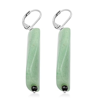 Green Aventurine and Thai Black Spinel Earrings in Stainless Steel 61.00 ctw