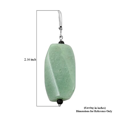 Green Aventurine and Thai Black Spinel Earrings in Stainless Steel 61.00 ctw