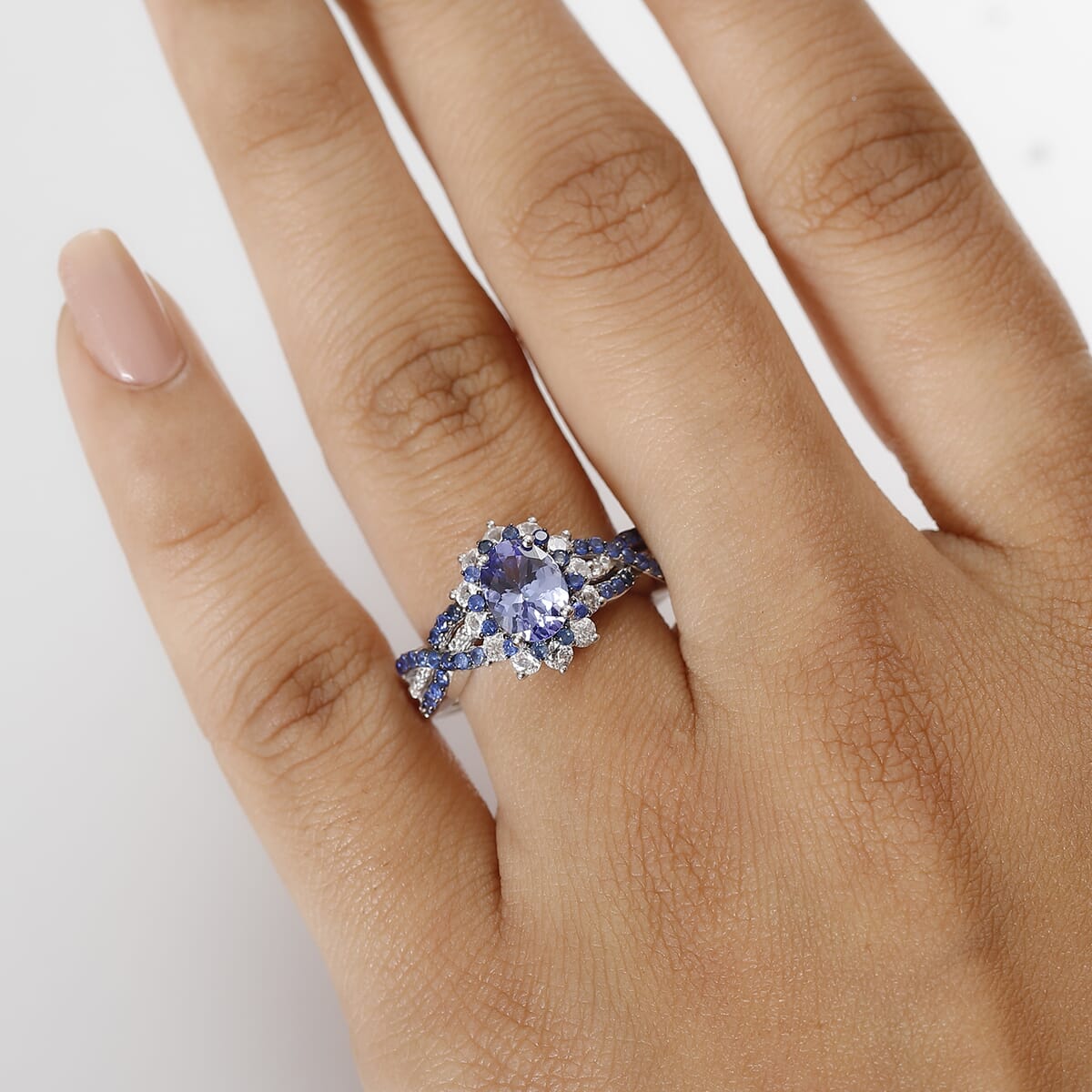 Tanzanite, Multi Gemstone Sunburst Ring in Rhodium Over Sterling Silver (Size 10.0) 2.40 ctw image number 2