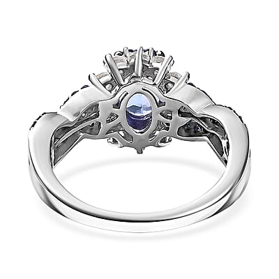 D'Joy Tanzanite and Multi Gemstone 2.40 ctw Cornflower Ring in Rhodium Over Sterling Silver (Size 10.0)