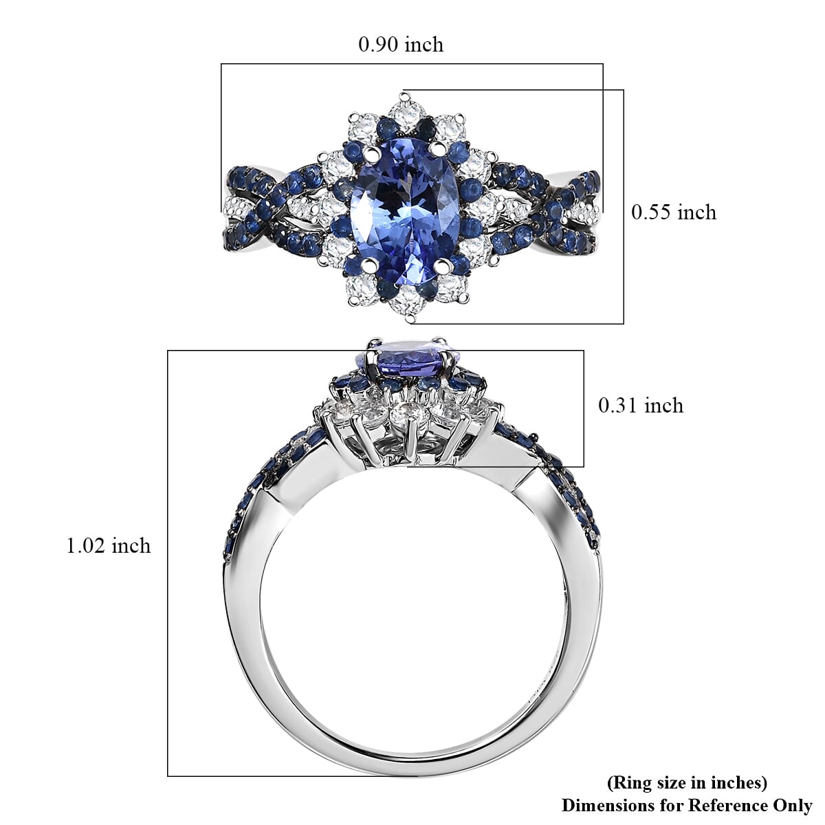 Tanzanite, Multi Gemstone Sunburst Ring in Rhodium Over Sterling Silver (Size 10.0) 2.40 ctw image number 5