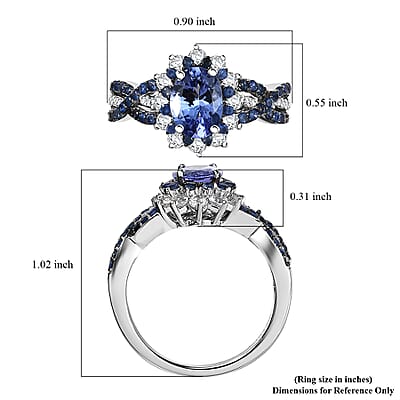 D'Joy Tanzanite and Multi Gemstone 2.40 ctw Cornflower Ring in Rhodium Over Sterling Silver (Size 10.0)