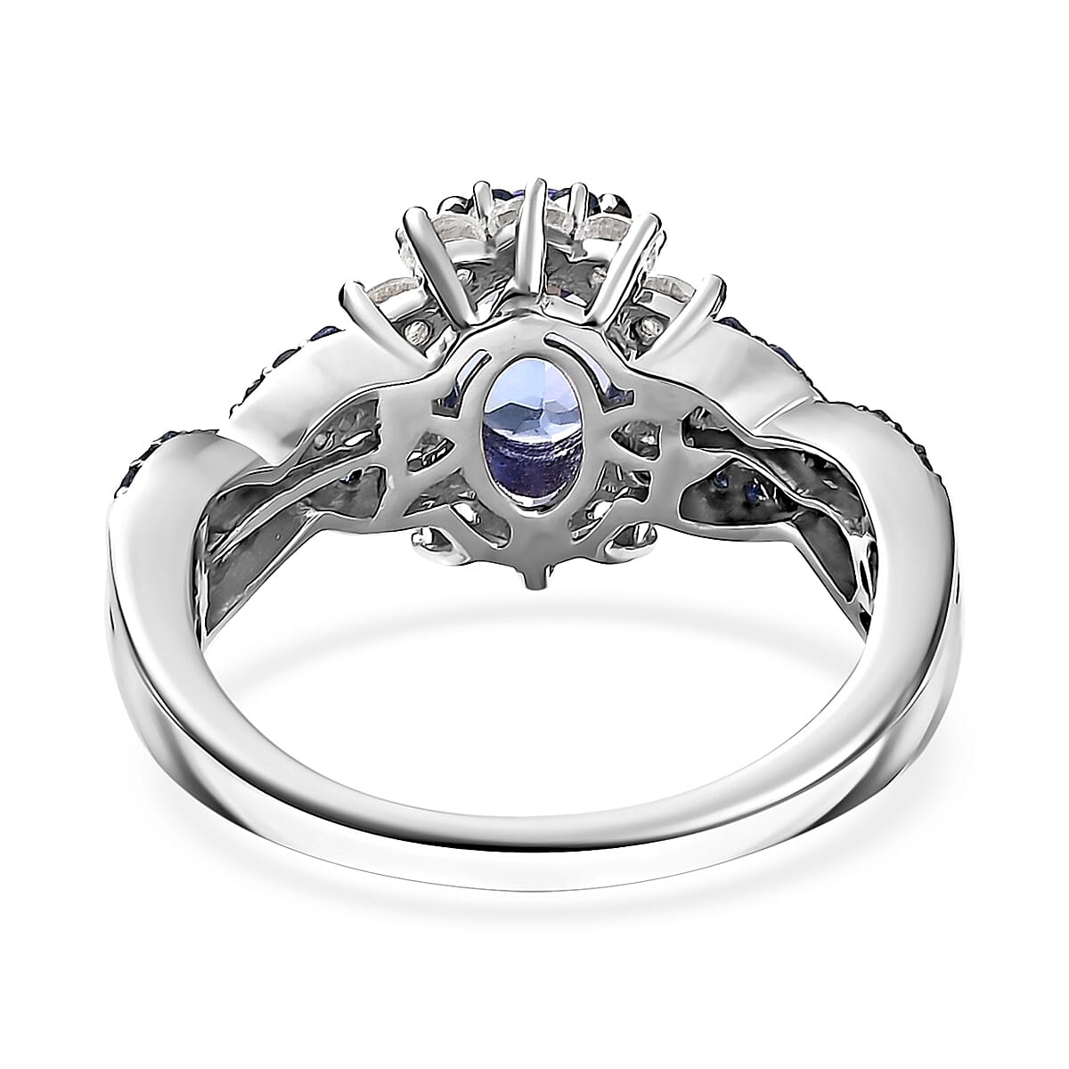 Tanzanite and Multi Gemstone 2.40 ctw Cornflower Ring in Rhodium Over Sterling Silver (Size 6.0) image number 4