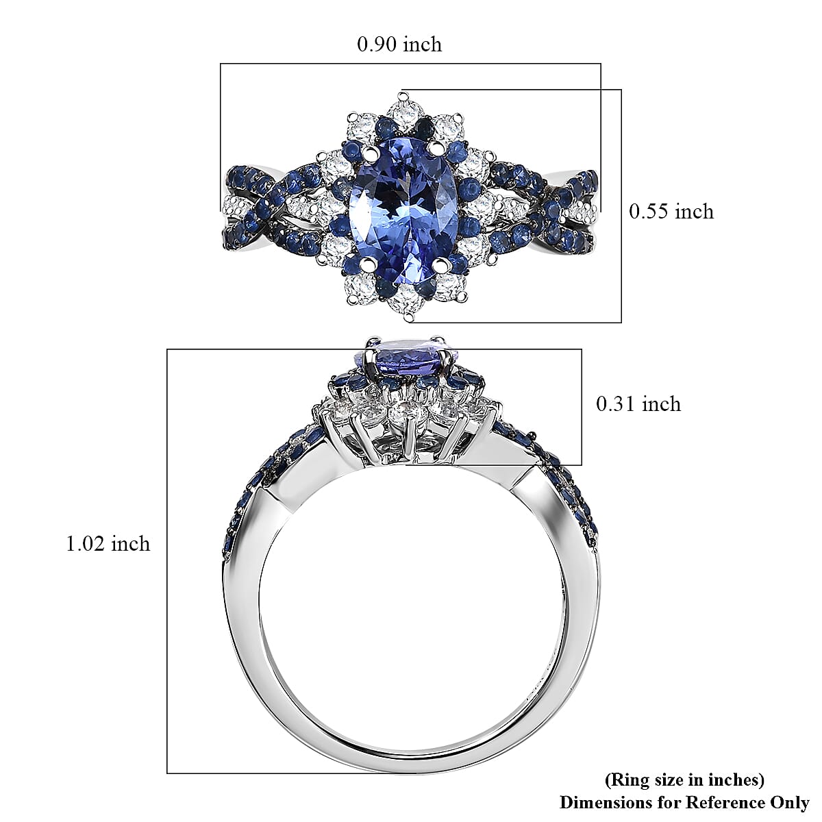 Tanzanite and Multi Gemstone 2.40 ctw Cornflower Ring in Rhodium Over Sterling Silver (Size 6.0) image number 5