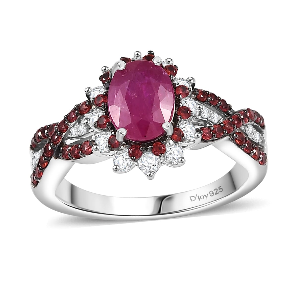 D'Joy Mozambique Ruby and Multi Gemstone 2.60 ctw Cornflower Ring in Rhodium Over Sterling Silver (Size 10.0) image number 0