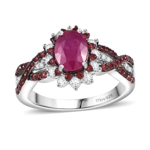 D'Joy Mozambique Ruby and Multi Gemstone 2.60 ctw Cornflower Ring in Rhodium Over Sterling Silver (Size 10.0)