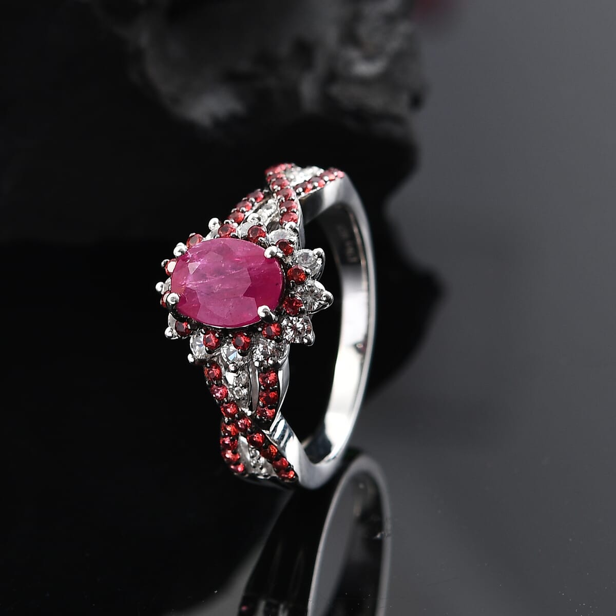 D'Joy Mozambique Ruby and Multi Gemstone 2.60 ctw Cornflower Ring in Rhodium Over Sterling Silver (Size 10.0) image number 1