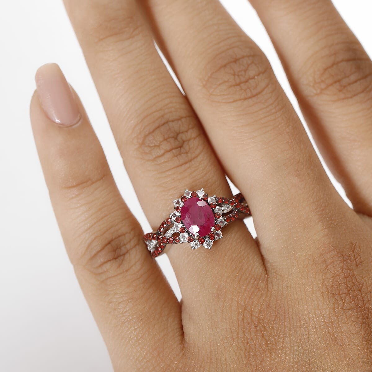 D'Joy Mozambique Ruby and Multi Gemstone 2.60 ctw Cornflower Ring in Rhodium Over Sterling Silver (Size 10.0) image number 2