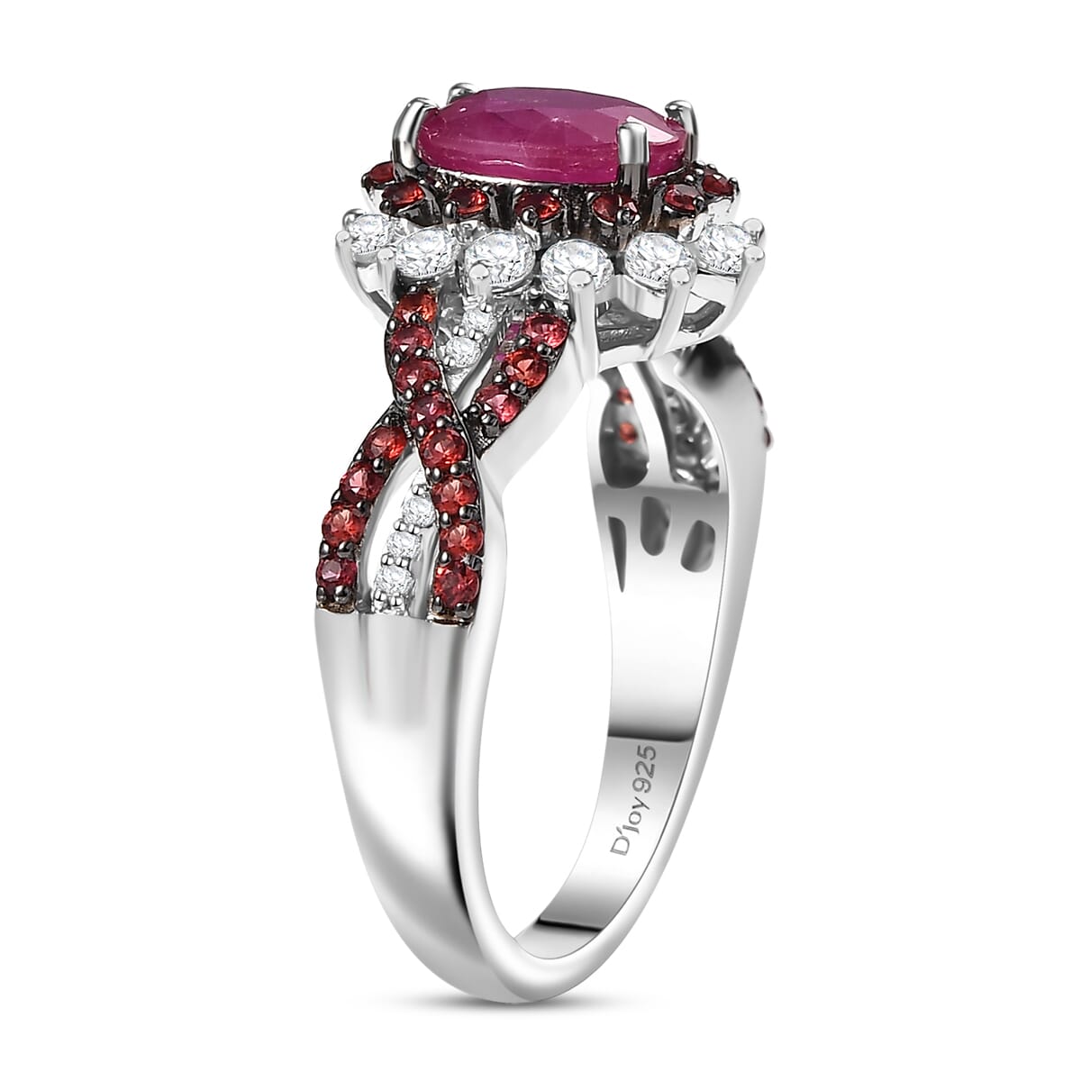 D'Joy Mozambique Ruby and Multi Gemstone 2.60 ctw Cornflower Ring in Rhodium Over Sterling Silver (Size 10.0) image number 3