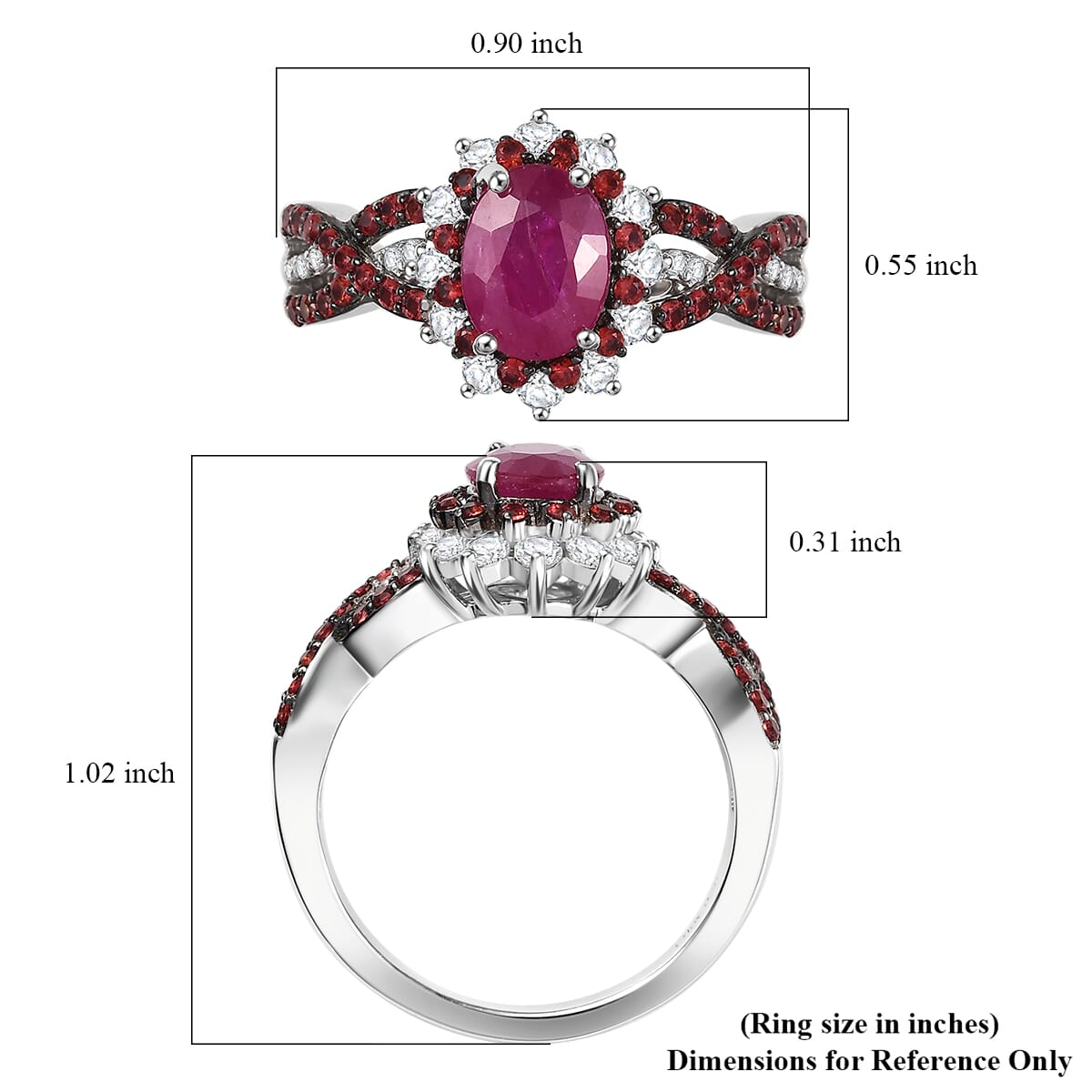 D'Joy Mozambique Ruby and Multi Gemstone 2.60 ctw Cornflower Ring in Rhodium Over Sterling Silver (Size 10.0) image number 5