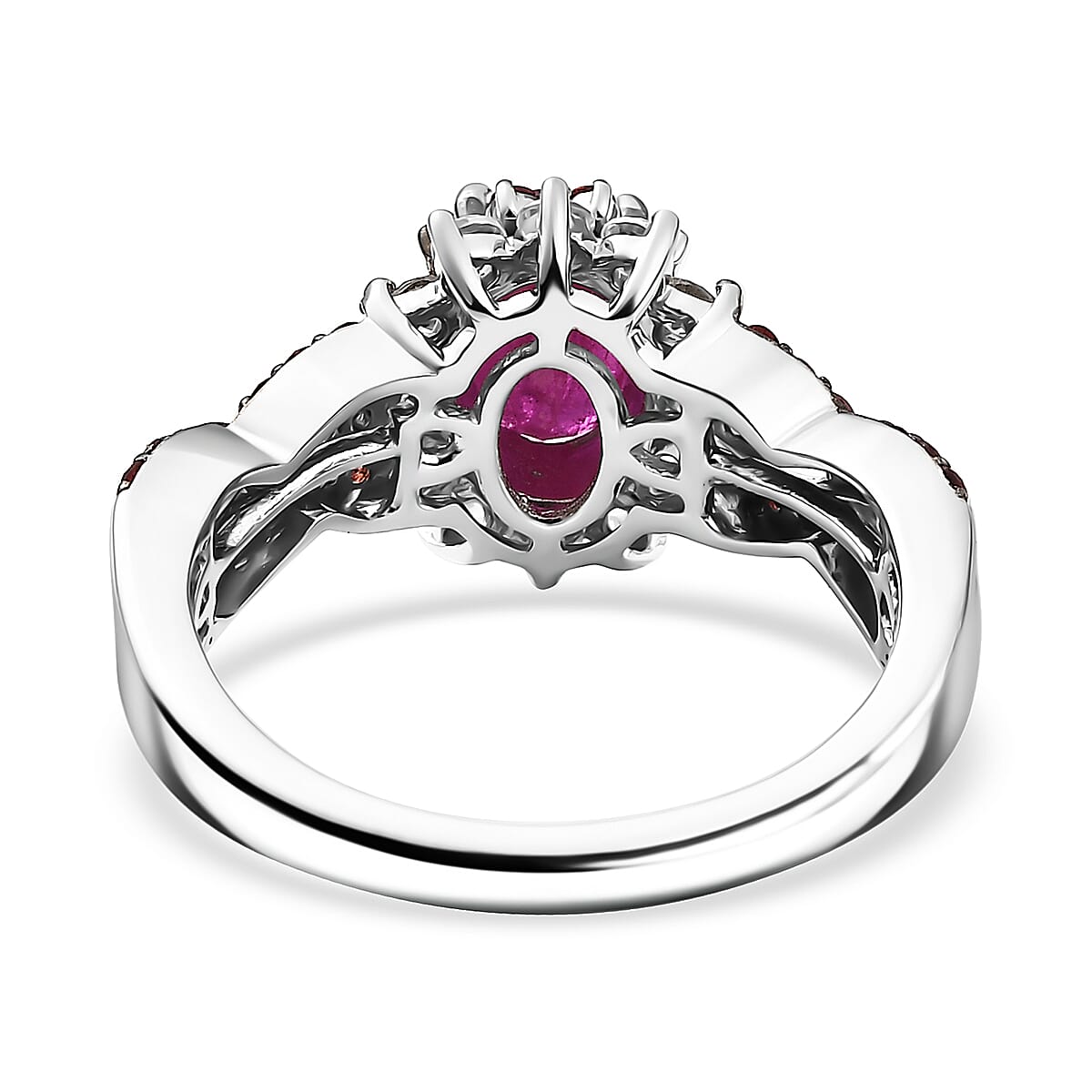 D'Joy Mozambique Ruby and Multi Gemstone 2.60 ctw Cornflower Ring in Rhodium Over Sterling Silver (Size 9.0) image number 4