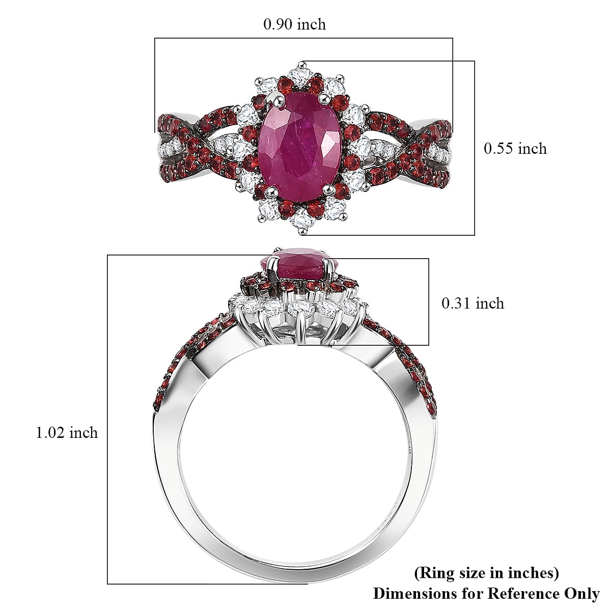 D'Joy Mozambique Ruby and Multi Gemstone 2.60 ctw Cornflower Ring in Rhodium Over Sterling Silver (Size 9.0) image number 5