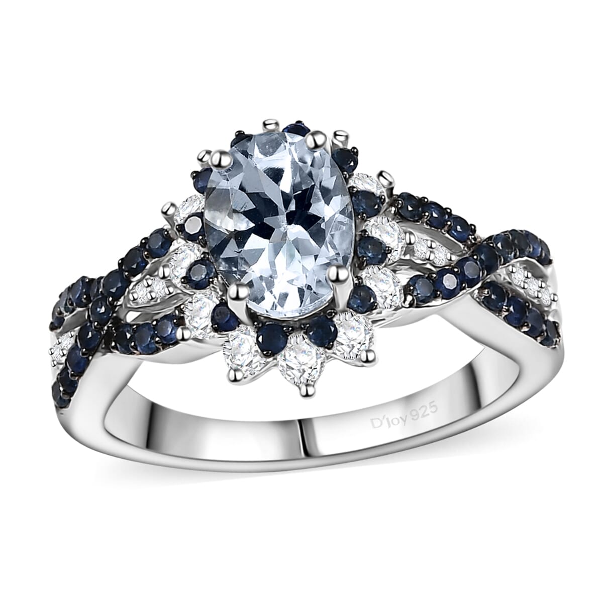 D'Joy Mangoro Aquamarine and Multi Gemstone 2.10 ctw Cornflower Ring in Rhodium Over Sterling Silver (Size 10.0) image number 0