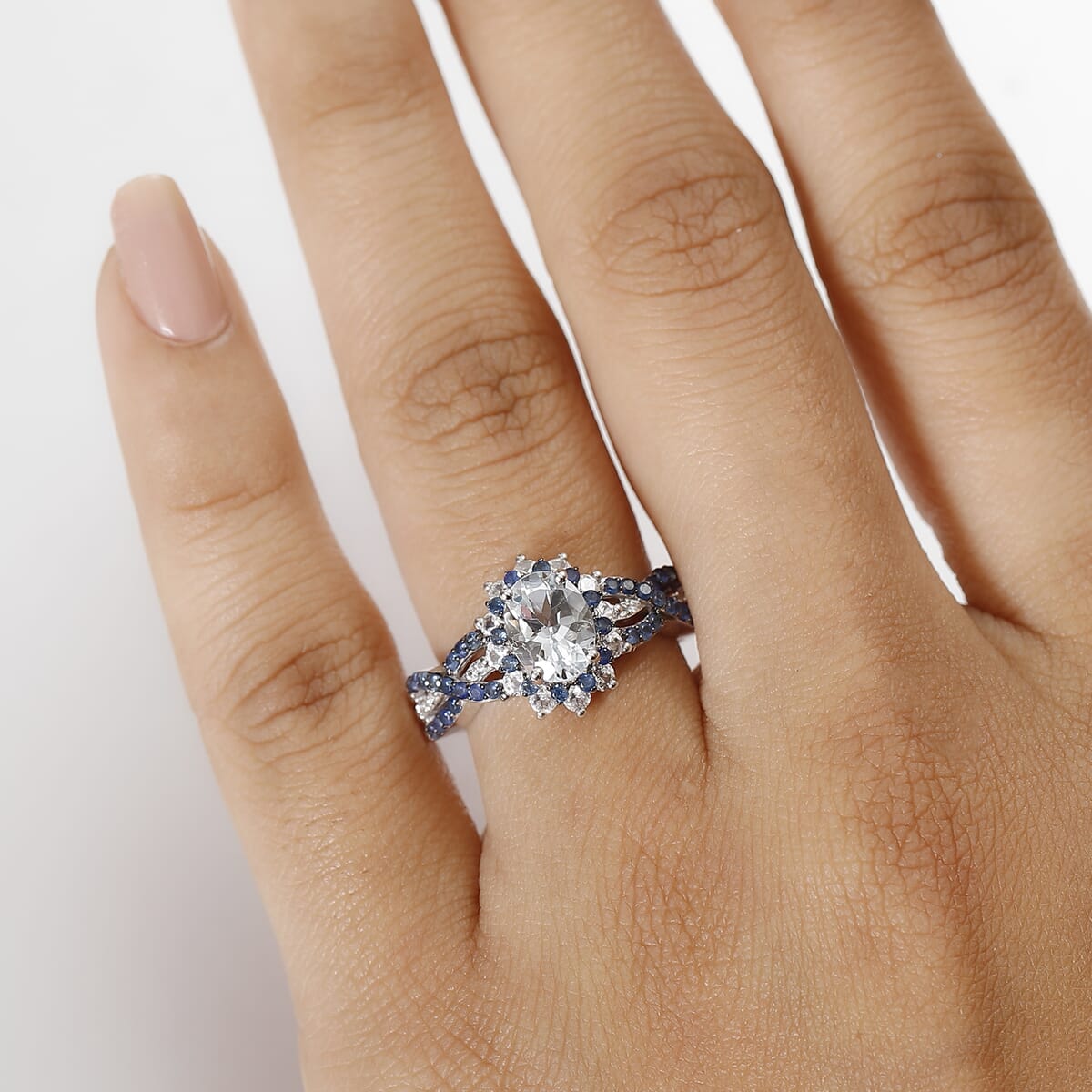 D'Joy Mangoro Aquamarine and Multi Gemstone 2.10 ctw Cornflower Ring in Rhodium Over Sterling Silver (Size 10.0) image number 2