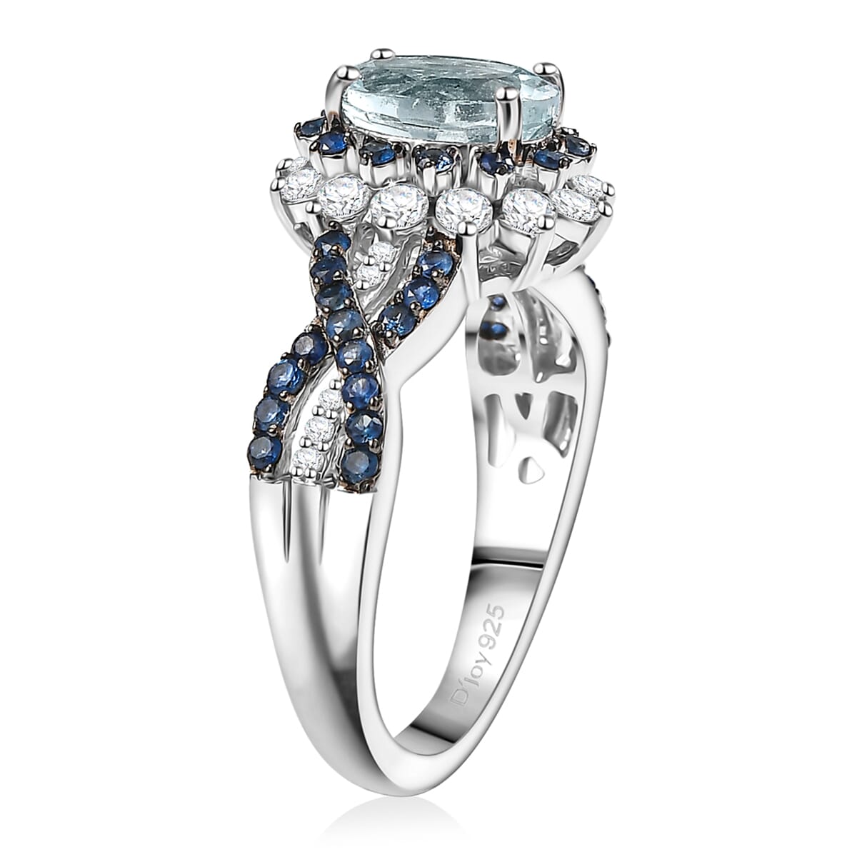 D'Joy Mangoro Aquamarine and Multi Gemstone 2.10 ctw Cornflower Ring in Rhodium Over Sterling Silver (Size 10.0) image number 3