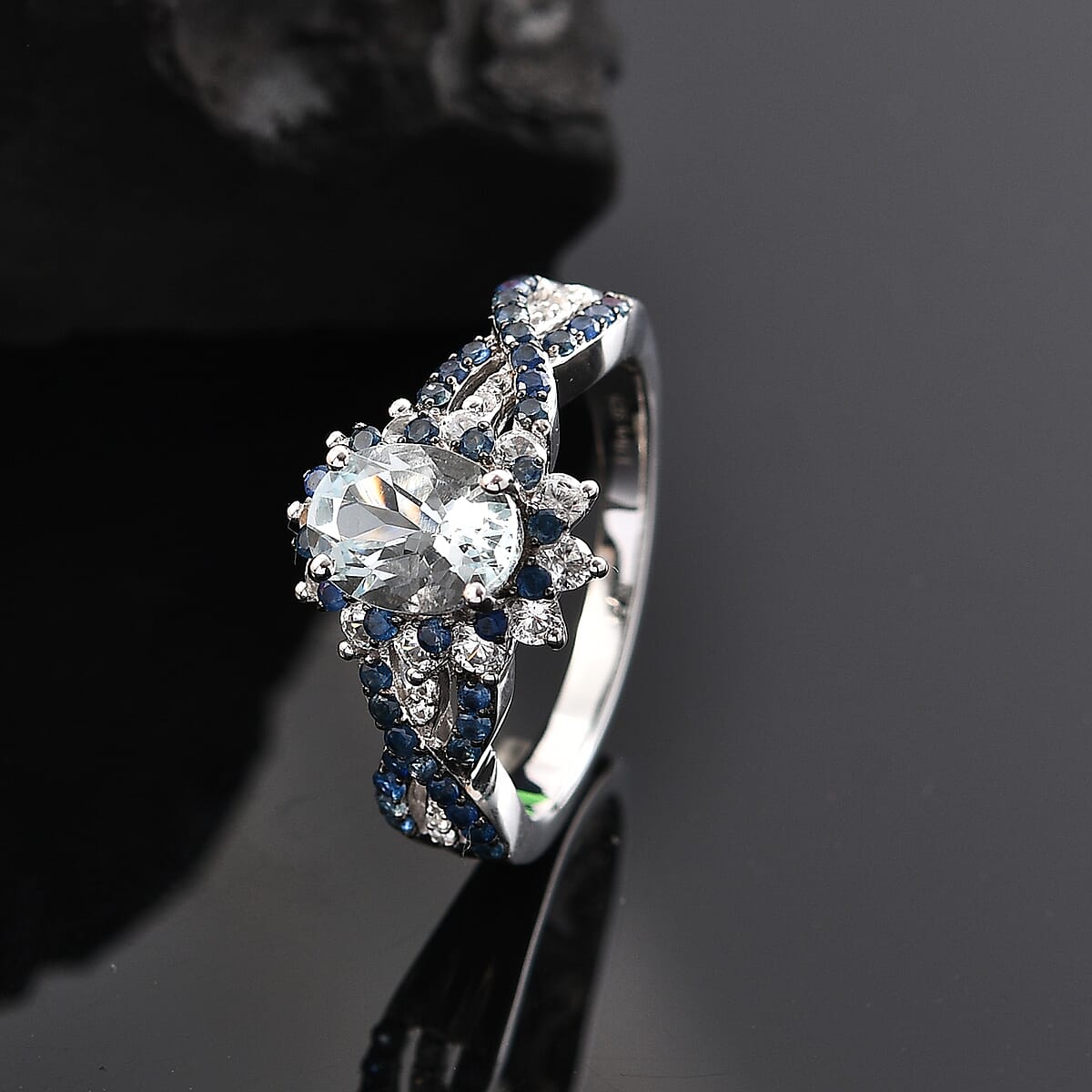 D'Joy Mangoro Aquamarine and Multi Gemstone 2.10 ctw Cornflower Ring in Rhodium Over Sterling Silver (Size 7.0) image number 1