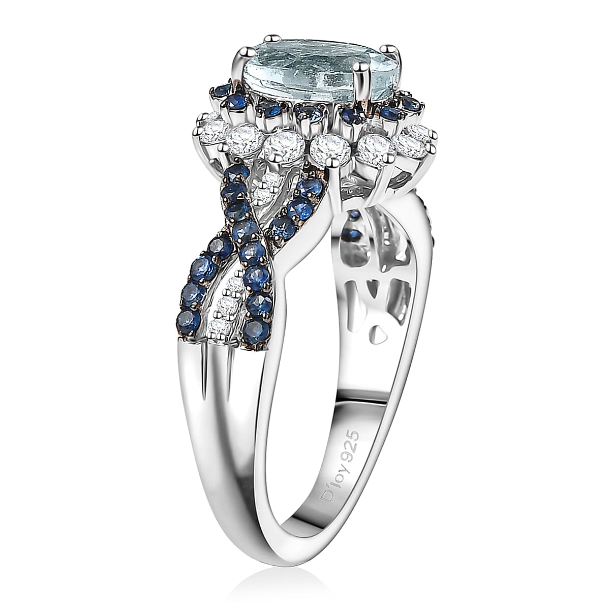 D'Joy Mangoro Aquamarine and Multi Gemstone 2.10 ctw Cornflower Ring in Rhodium Over Sterling Silver (Size 7.0) image number 3