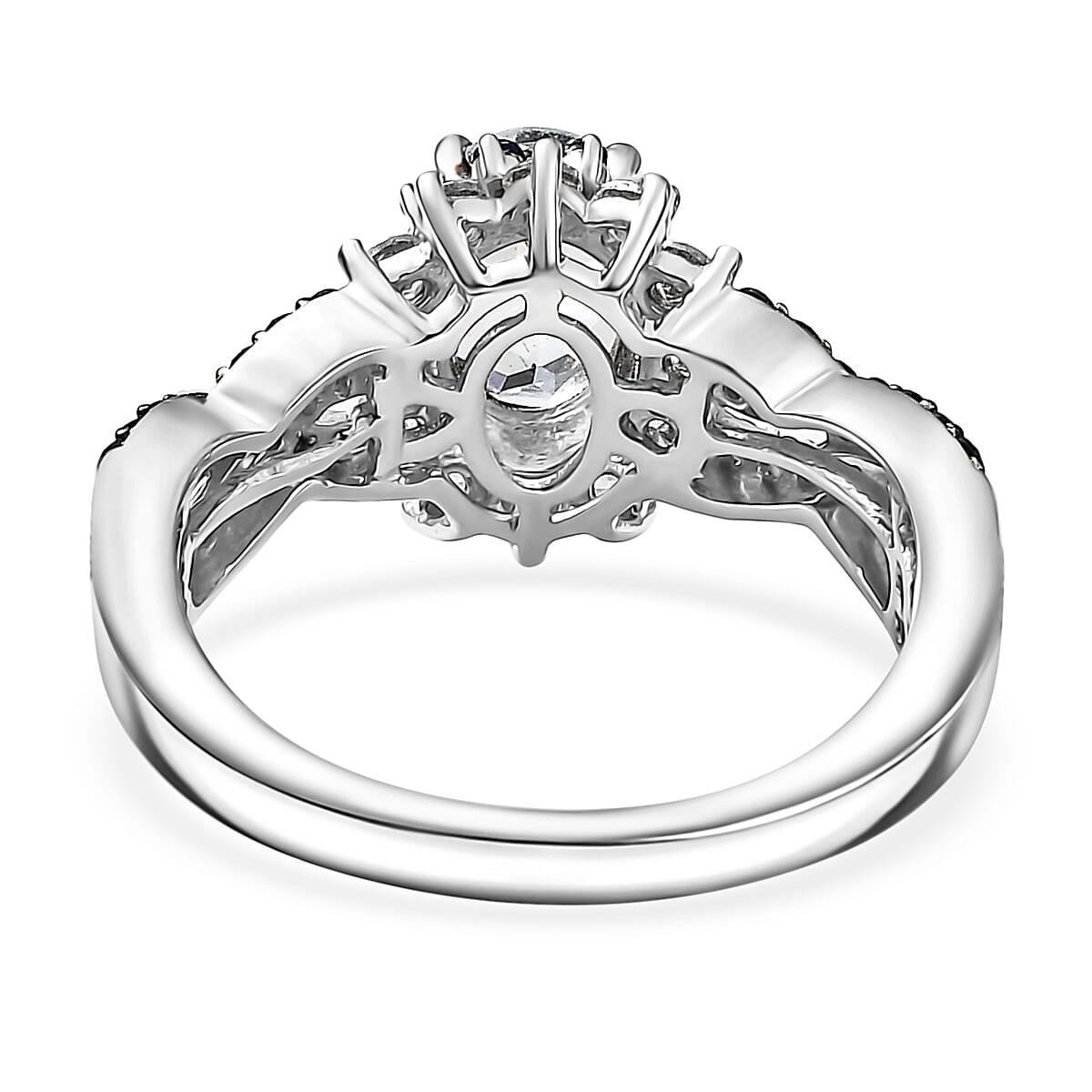 D'Joy Mangoro Aquamarine and Multi Gemstone 2.10 ctw Cornflower Ring in Rhodium Over Sterling Silver (Size 7.0) image number 4