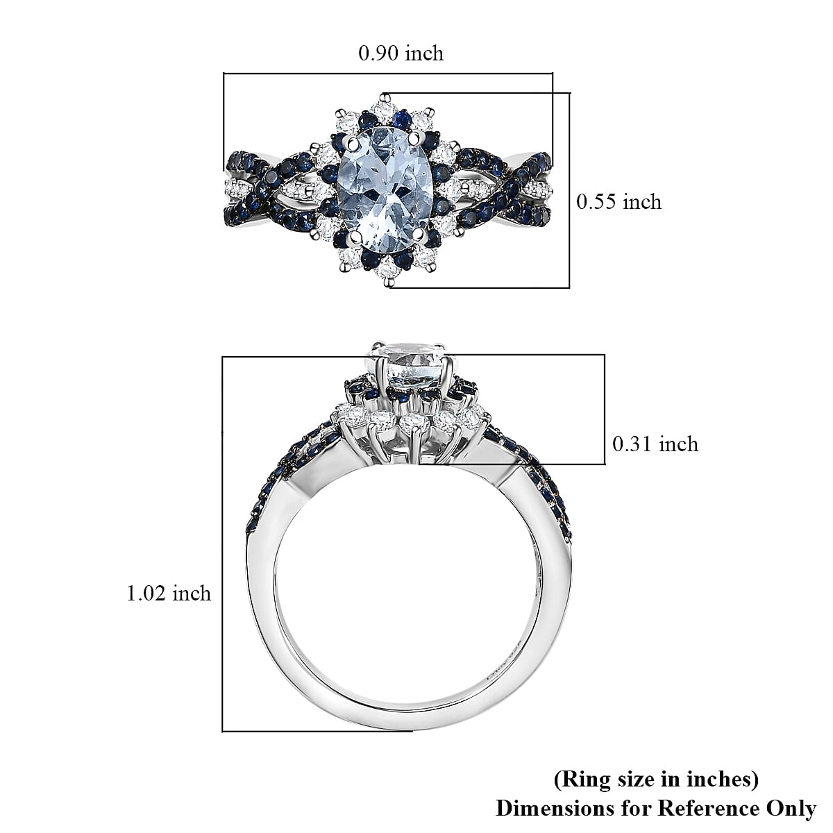 D'Joy Mangoro Aquamarine and Multi Gemstone 2.10 ctw Cornflower Ring in Rhodium Over Sterling Silver (Size 7.0) image number 5