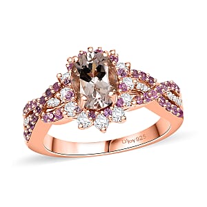 D'Joy Marropino Morganite and Multi Gemstone 2.25 ctw Cornflower Ring in Vermeil Rose Gold Over Sterling Silver (Size 7.0)