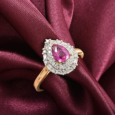 Certified & Appraised Luxoro AAA Padparadscha Sapphire and G-H I2 Diamond 1.14 ctw Ring in 14K Yellow Gold (Size 7.0)
