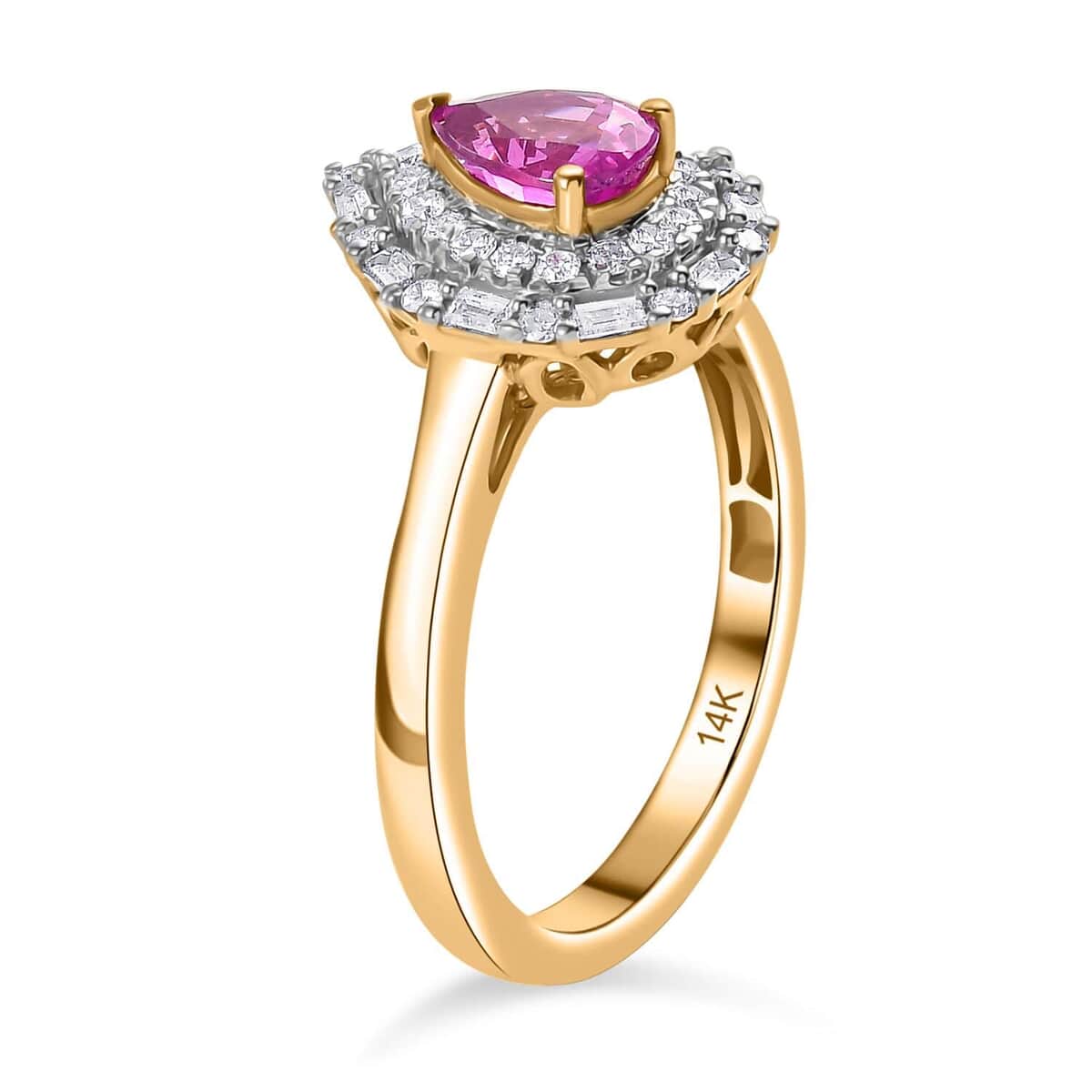 Certified & Appraised Luxoro AAA Padparadscha Sapphire and G-H I2 Diamond 1.14 ctw Ring in 14K Yellow Gold (Size 7.0) image number 3