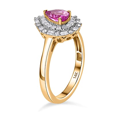 Certified & Appraised Luxoro AAA Padparadscha Sapphire and G-H I2 Diamond 1.14 ctw Ring in 14K Yellow Gold (Size 7.0)
