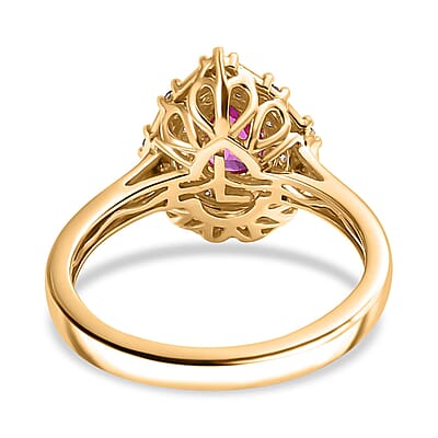Certified & Appraised Luxoro AAA Padparadscha Sapphire and G-H I2 Diamond 1.14 ctw Ring in 14K Yellow Gold (Size 7.0)