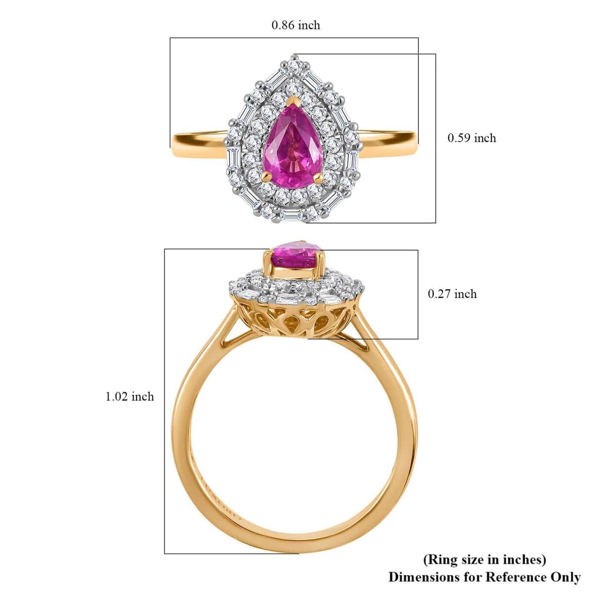 Certified & Appraised Luxoro AAA Padparadscha Sapphire and G-H I2 Diamond 1.14 ctw Ring in 14K Yellow Gold (Size 7.0) image number 5