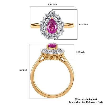 Certified & Appraised Luxoro AAA Padparadscha Sapphire and G-H I2 Diamond 1.14 ctw Ring in 14K Yellow Gold (Size 7.0)