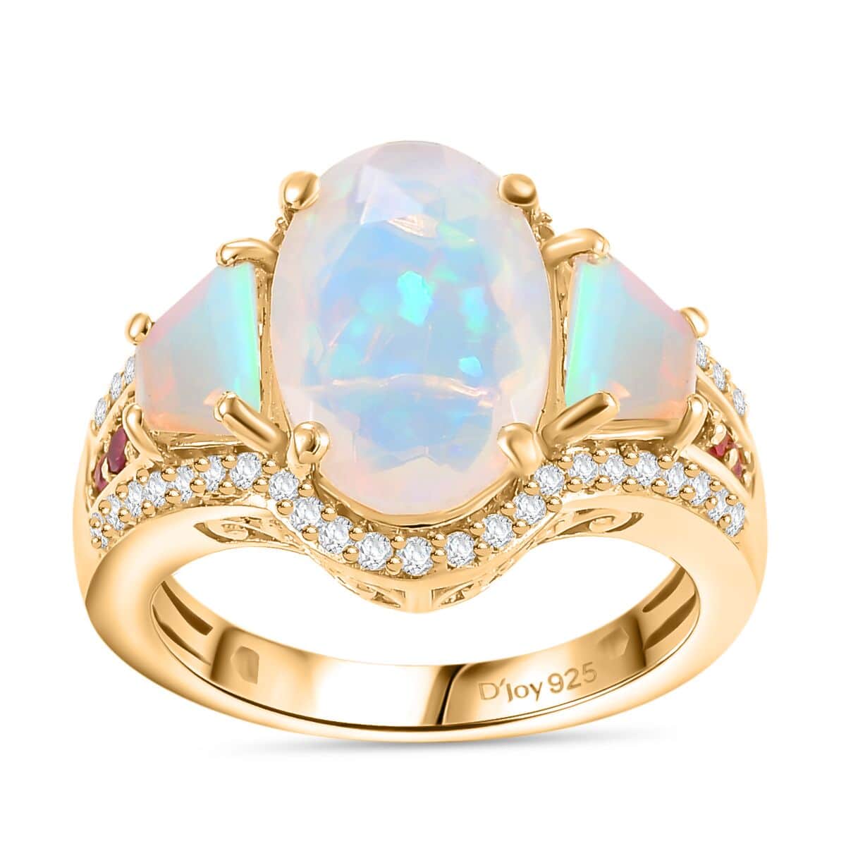 Premium Ethiopian Welo Opal and Multi Gemstone 3.30 ctw Ethereal Radiance Ring in 18K Vermeil Yellow Gold Over Sterling Silver (Size 10.0) image number 0