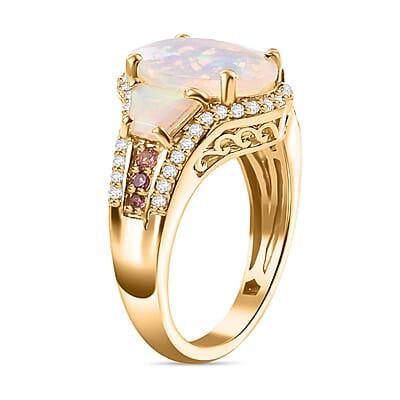 D'Joy Premium Ethiopian Welo Opal and Multi Gemstone 3.30 ctw Ethereal Radiance Ring in 18K Vermeil Yellow Gold Over Sterling Silver (Size 10.0)