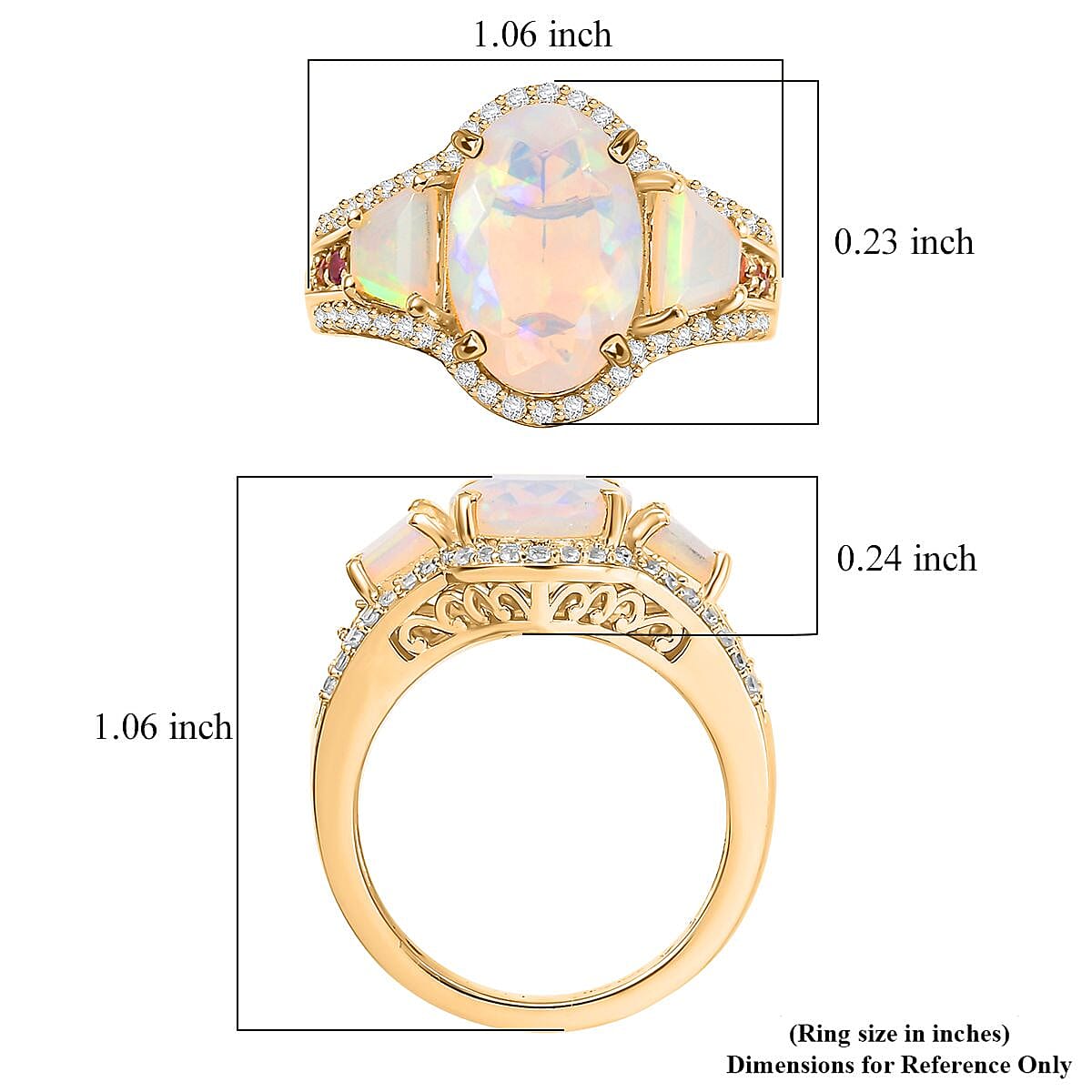 D'Joy Premium Ethiopian Welo Opal and Multi Gemstone 3.30 ctw Ethereal Radiance Ring in 18K Vermeil Yellow Gold Over Sterling Silver (Size 10.0)