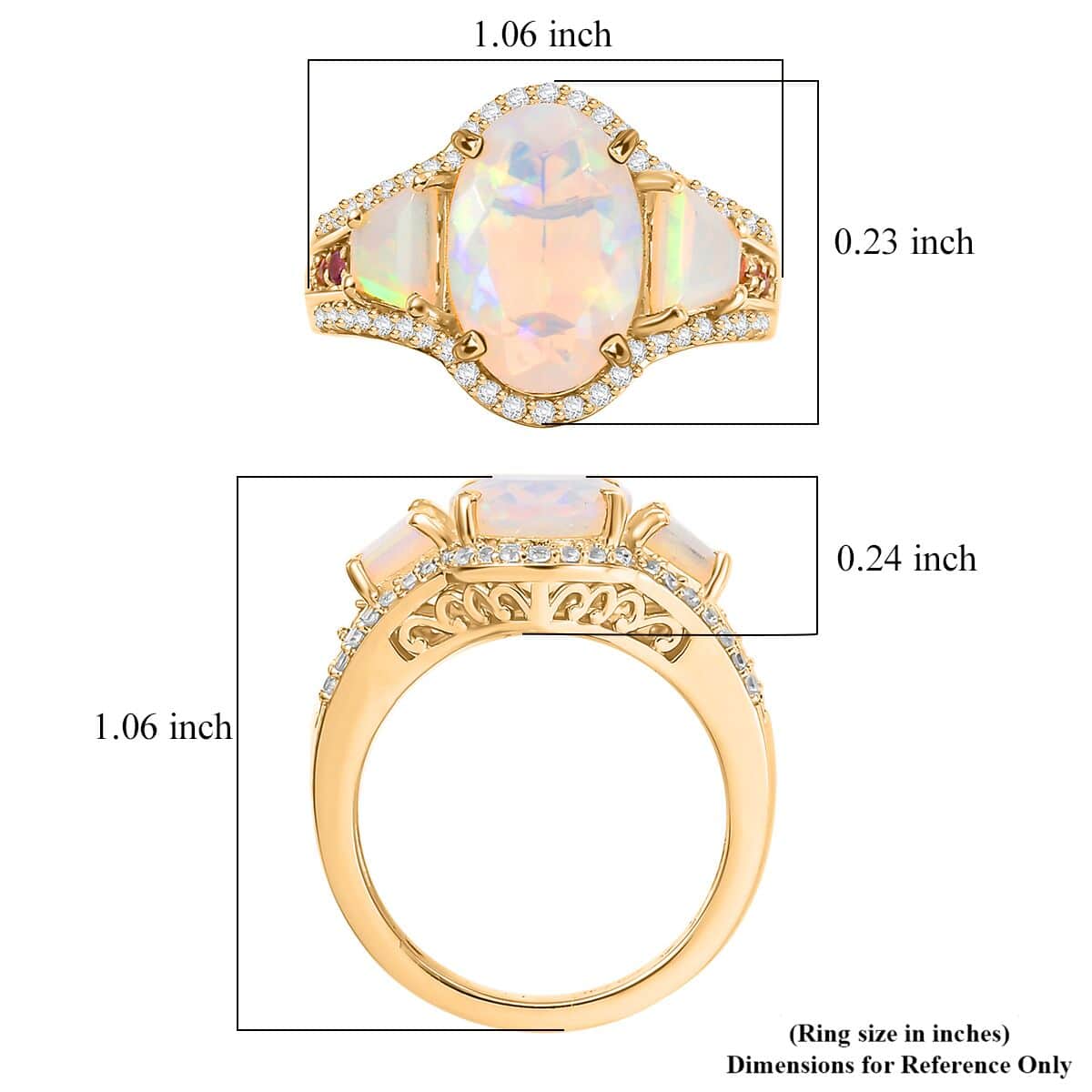 Premium Ethiopian Welo Opal and Multi Gemstone 3.30 ctw Ethereal Radiance Ring in 18K Vermeil Yellow Gold Over Sterling Silver (Size 10.0) image number 5