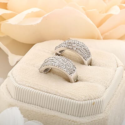 White Diamond 1.00 ctw Hoop Earrings in Sterling Silver