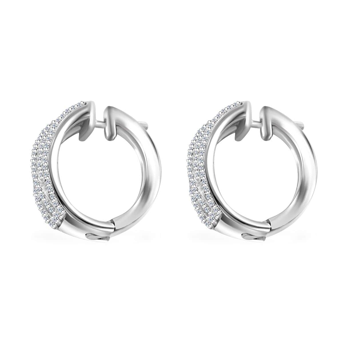 White Diamond 1.00 ctw Hoop Earrings in Sterling Silver image number 3