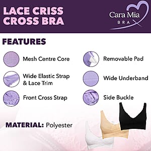 Closeout Cara Mia Lace Criss Cross Bras - 3 pack (Size - Medium, Nude)