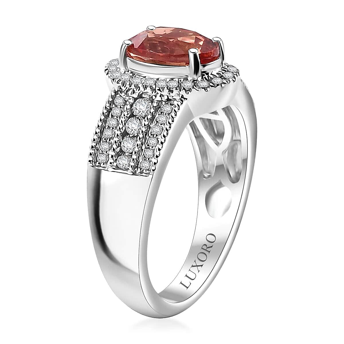 Luxoro 14K White Gold AAA Padparadscha Sapphire (BT), Diamond (E-F, VS2) (0.40 cts) Ring (Size 10.0) (5.25 g) 1.80 ctw