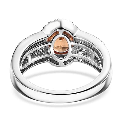 Luxoro 14K White Gold AAA Padparadscha Sapphire (BT), Diamond (E-F, VS2) (0.40 cts) Ring (Size 10.0) (5.25 g) 1.80 ctw
