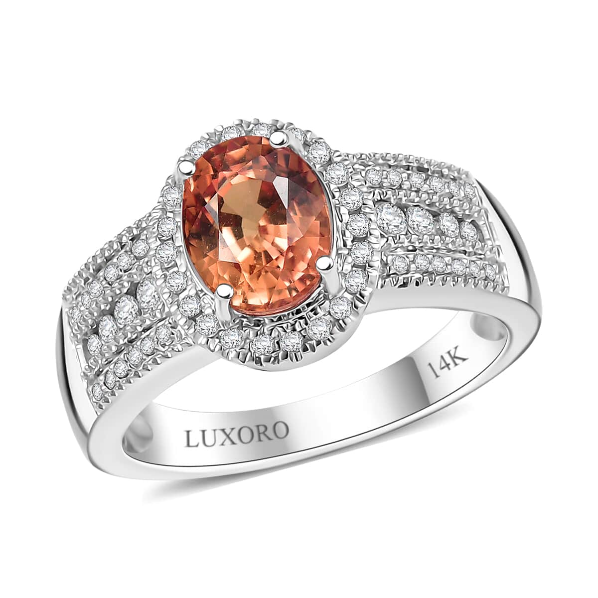 Luxoro AAA Padparadscha Sapphire (BT) and VS2 Diamond 1.80 ctw Ring in 14K White Gold (Size 6.0) 5.25 Grams image number 0