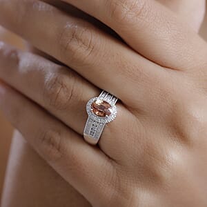 Luxoro AAA Padparadscha Sapphire (BT) and VS2 Diamond 1.80 ctw Ring in 14K White Gold (Size 6.0) 5.25 Grams