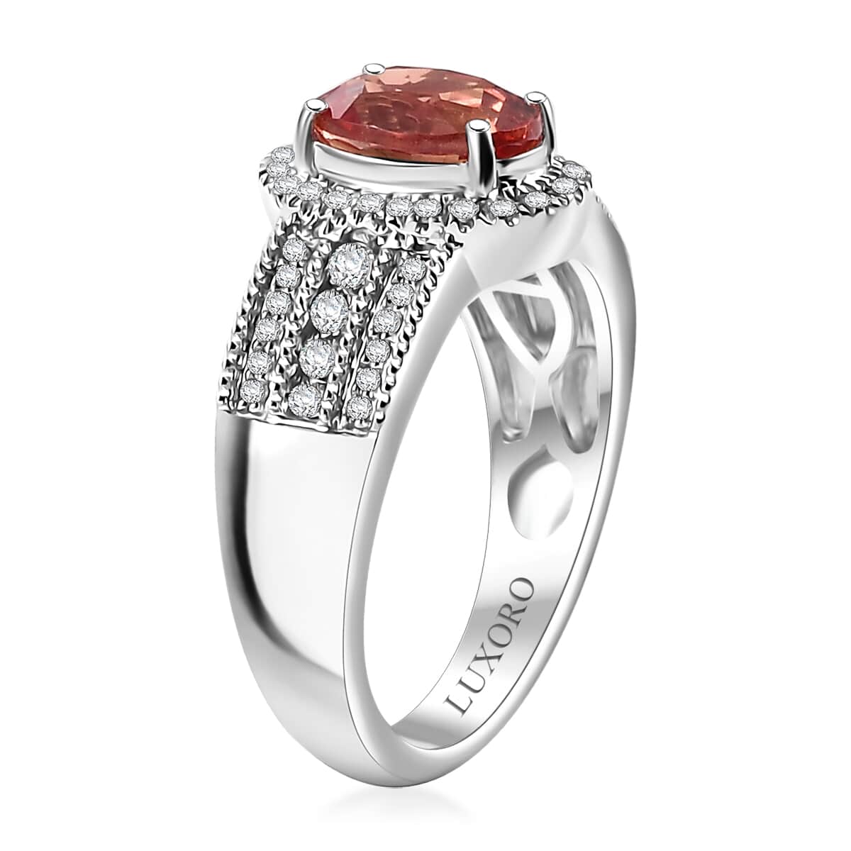 Luxoro AAA Padparadscha Sapphire (BT) and VS2 Diamond 1.80 ctw Ring in 14K White Gold (Size 6.0) 5.25 Grams image number 3