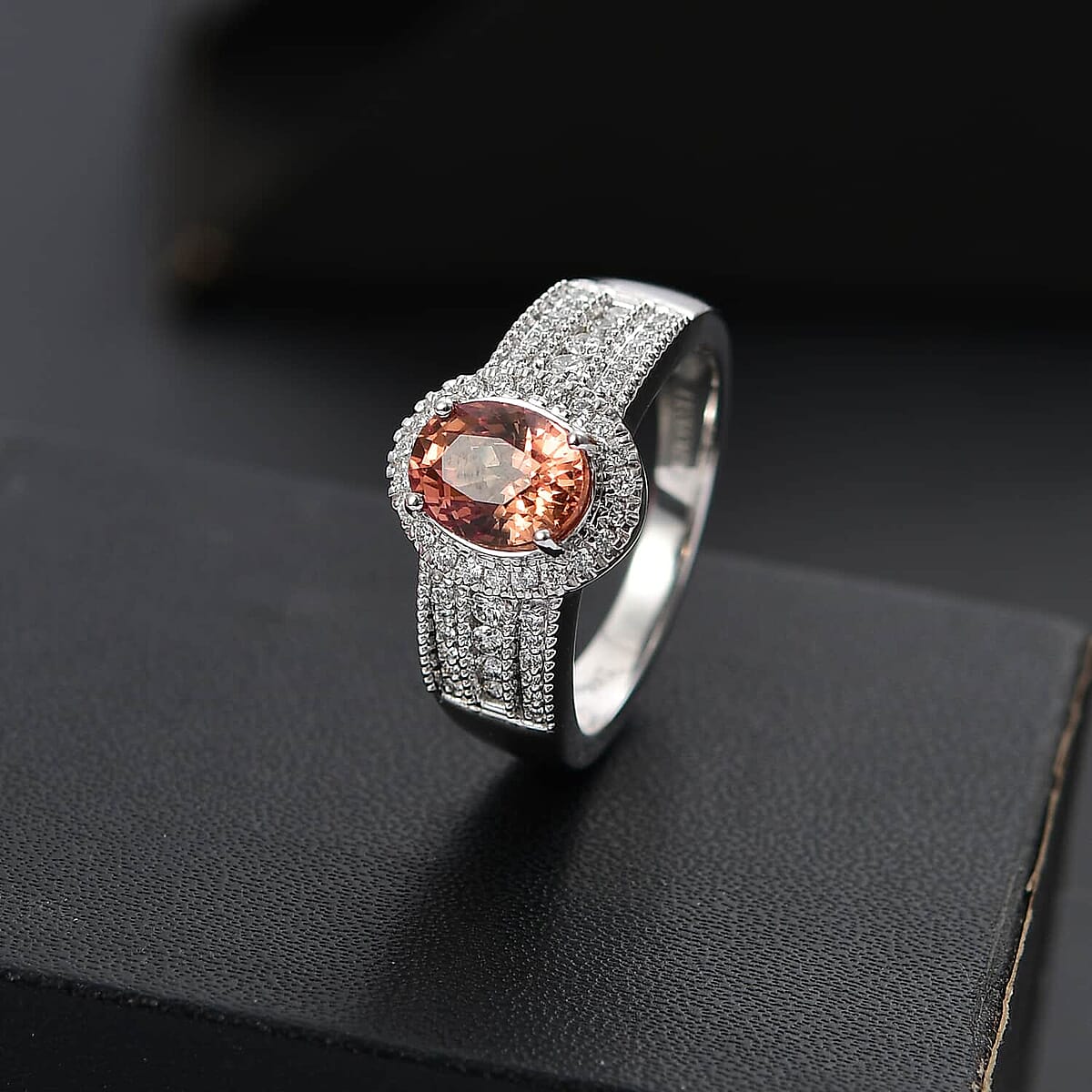 Luxoro 14K White Gold AAA Padparadscha Sapphire (BT), Diamond (E-F, VS2) (0.40 cts) Ring (Size 7.5) (5.25 g) 1.80 ctw image number 1