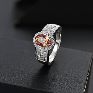 Luxoro 14K White Gold AAA Padparadscha Sapphire (BT), Diamond (E-F, VS2) (0.40 cts) Ring (Size 7.5) (5.25 g) 1.80 ctw